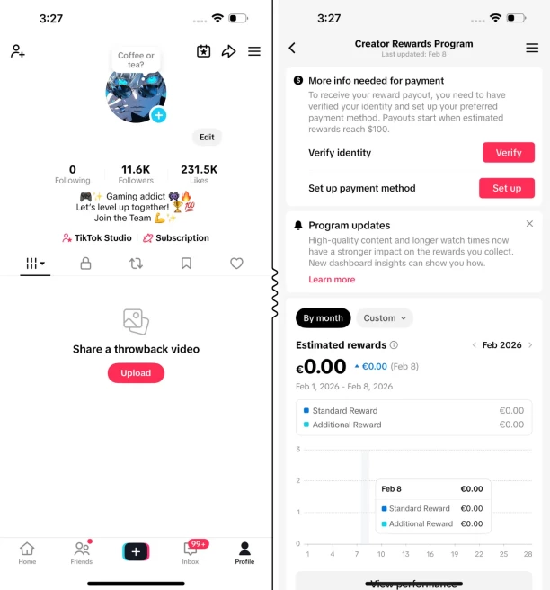 100% Monetized Germany Account Creativity Program Beta (Active) | 11k Real Followers & 231k Likes | Real Screenshots + Full Access + CRP