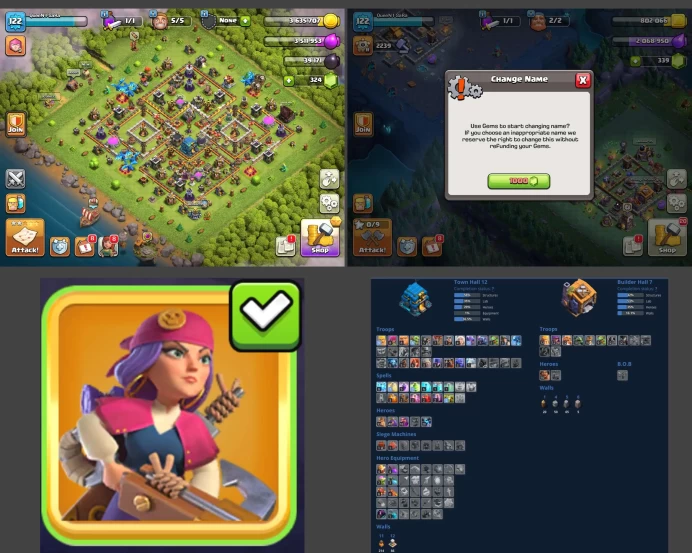 ■TH:12 (+40%) ■Heroes: K33 Q48 P20 W16 ■Skins:1 ■BH:7 ■Full Access ■Instant Delivery ■A5288