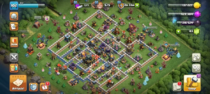 Full warranty-Secure account-Th 17-level 102-Hero Skin 2-Gem 100-Magic Items-heroes 5/5/1/3/1- Android & ios
