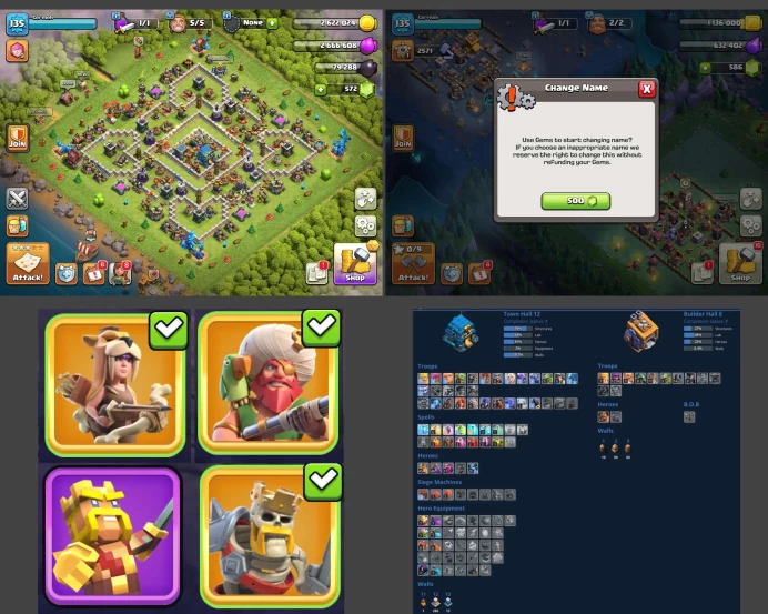 ■TH:12 (+55%) ■Heroes: K45 Q46 P20 W17 ■Skins:4 ■BH:8 ■Full Access ■Instant Delivery ■A5350
