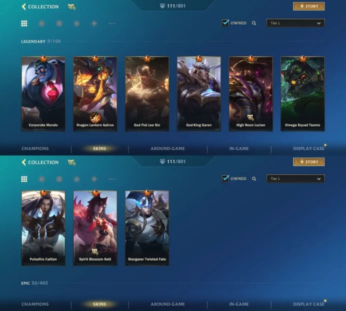 iOS/Android - EU - Level 265 - Champions 125 - Skins 111 - Legendary 9 - Code1306