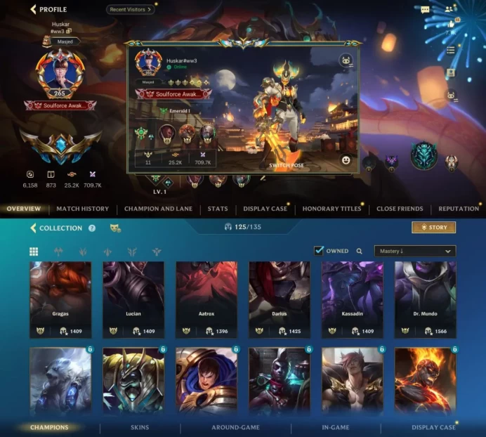iOS/Android - EU - Level 265 - Champions 125 - Skins 111 - Legendary 9 - Code1306
