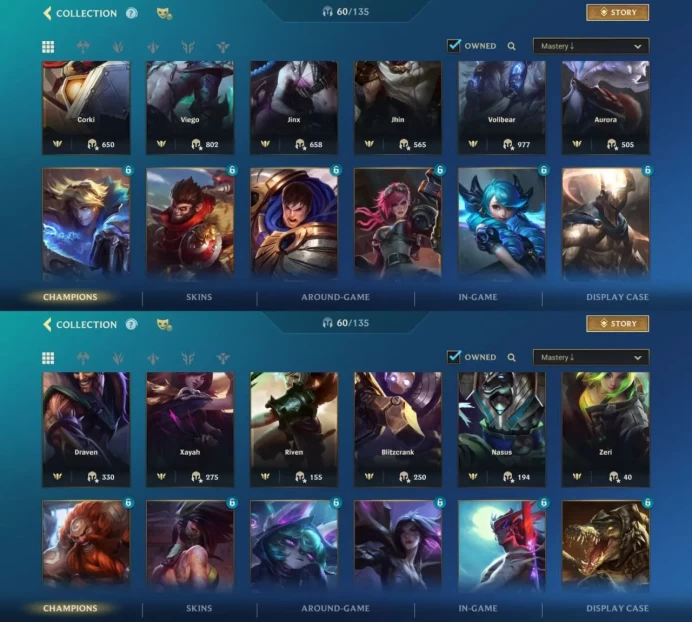 iOS/Android - EU - Level 59 - Champions 60 - Skins 32 - Legendary 9 - Code1307