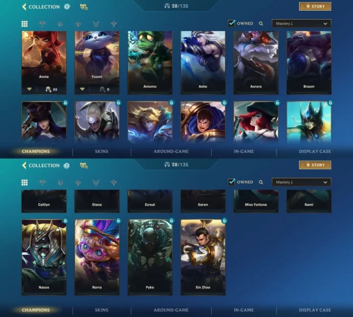 iOS/Android - EU - Level 36 - Champions 28 - Skins 18 - Legendary 2 - Code1309