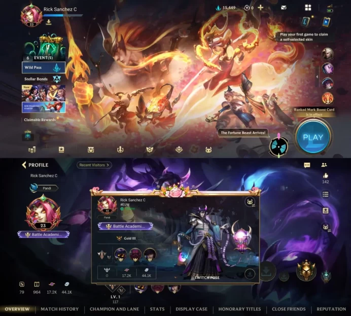 iOS/Android - EU - Level 23 - Champions 47 - Skins 123 - Legendary 14 - Code1311
