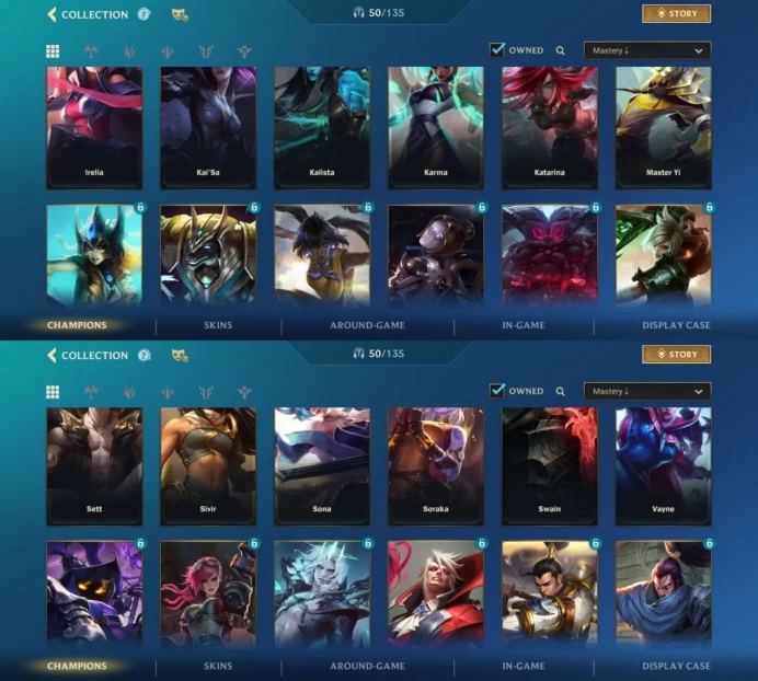 iOS/Android - EU - Level 30 - Champions 50 - Skins 76 - Legendary 9 - Code1312