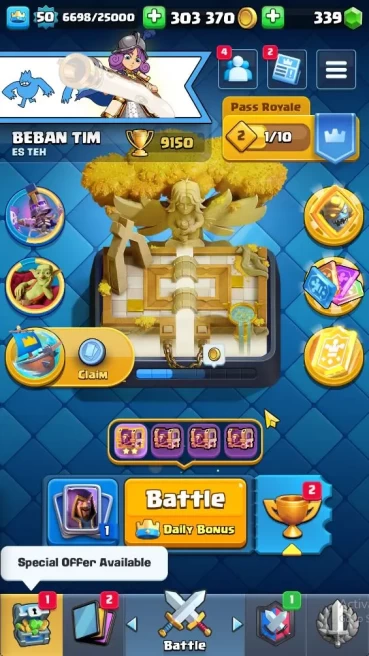 Lv 50|Trophy 9150|KTL 14|Limited Skin|Card 120| 1 Hero 9 EVO 7 Champ 8 Legendary 33 Epic 30 Rare 29 Common |Take Email(CR1413)