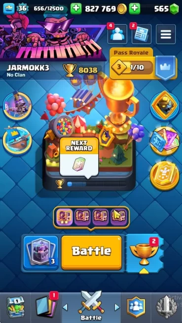 Lv 36|Trophy 8038|KTL 12|Limited Skin|Card 119| 1 Hero 7 EVO 6 Champ 21 Legendary 33 Epic 30 Rare 29 Common|Take Email (CR1421)