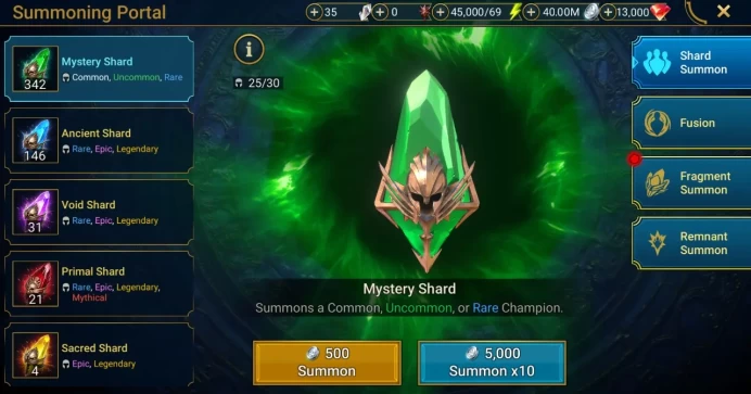 Starter: 146 Ancient, 31 Void, 21 Primal, 4 Sacred Shards | Ninja + 16 Login Legendary | 13k Gems | 45k energy | Mine max / Shard [c]