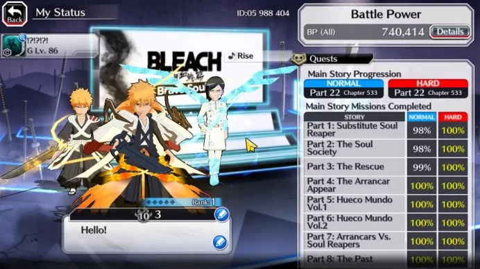 [GLOBAL]46k Orb|10th Anniv Ichigo,TYBW26(Uryu,Ichigo),Renewed(Byakuya,Aizen),Ururu,2 Crescent,Etc|6,2K AccTic|Klab ID(BBS2315)