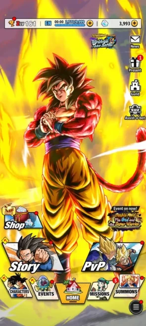 iOS/Android - Level 161 - Crystal 3993- Character 444 - Goku - Vegito - Gogeta - Buu: Super - Vegeta - Super Saiyan - Legends 36 - Code1382