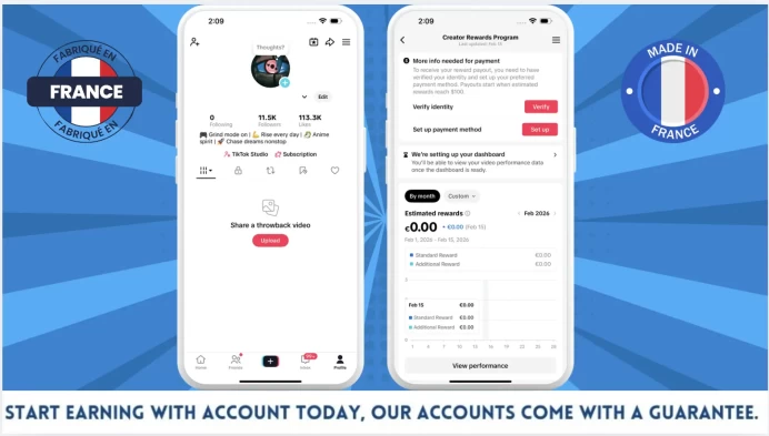 100% Monetized France Account Creator Rewards Program Active | 11k Real Followers & 113k Likes | Real Screenshots + Full Access + Good Standing