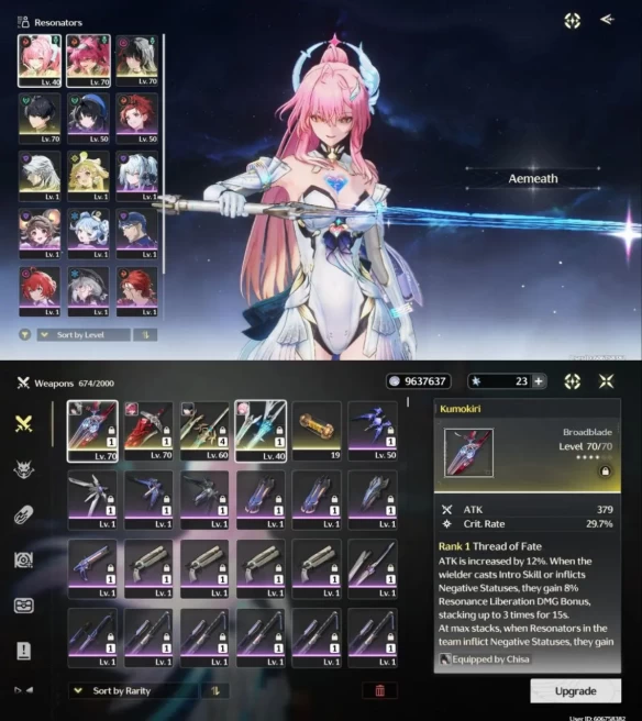 All Platform - EU - Union 48 -  18 Character 6 5'Star- 4 Weapon 5'Star - Aemeath - Chisa - Lupa - Verina - Calcharo - Code1392