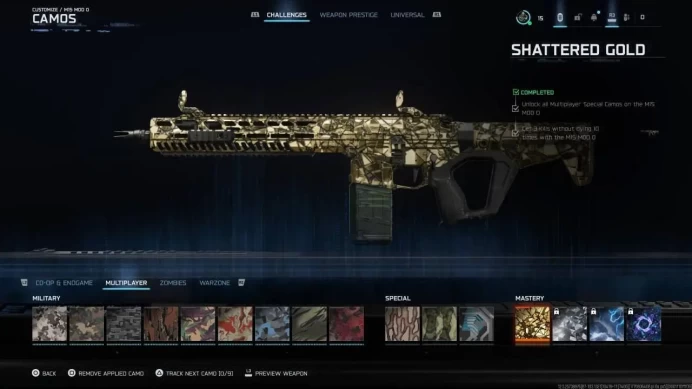 All Platform - GOLDEN DAMASCUS CAMO - SHATTERED GOLD CAMO - Level 15 - PRESTIGE 4 - Camo High - Code1387