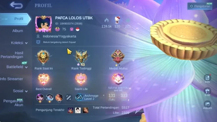 Hero131|Skin 333|High Honor43|Karina[KOF],Roger[Transformer],Baetrix[Prime],Eudora,Moskov[Luckybox]Etc|TakeEmail|Check(MLBB1992)