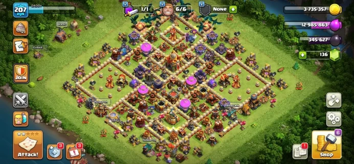 TH 16 Full Max, 5 Equipment Epic, 4 hero Skin, Defense Full Max, Wall Max, Hero High Level, Magic Items