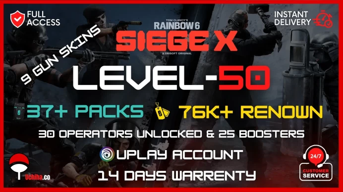 Level 50 | UPLAY (9 Gun Skins) (37 pack) (30 Operators) 76K+ Renown Hand Levelled Ranked Ready #pinasort91538