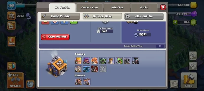 TH 17, 8 Equipment Epic 2 Lv 27, Defense Full Max, 3 Hero Skin, Troops Max,  have 244 League Medal, have 1522 war stars