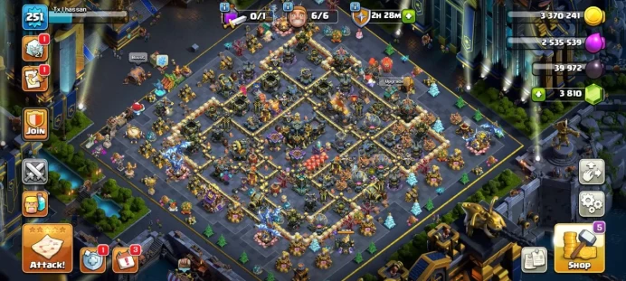 TH 17 Full Max, 9 Equipment Epic 2 Lv 27, Defense Full Max, Wall Full Max, 8 Hero Skin, 1 map Skin, Troops Max, (have 3810 geem) 2435 stars war