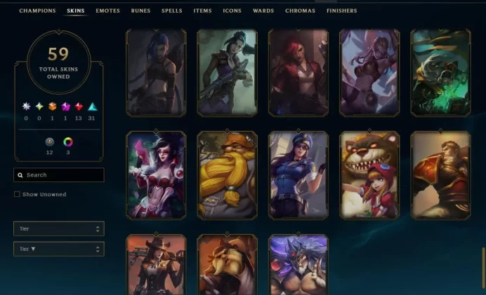 EUNE - Unranked - 59 Skin - Level 106 - OE 1600 - BE 11.5k - RP25 - Champion 94 - 4Shards - 1 Chest - Code1402