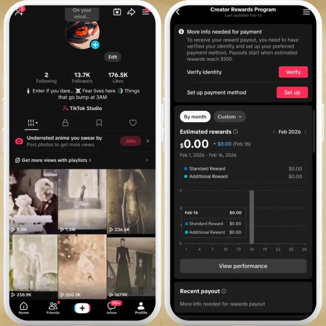 UK Fully Monetized Creator Rewards Program Account – 13K Real Followers & 176K Likes | Instant Earnings, Full Access & Account in Good Standing