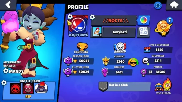 50K Trophy|99 Brawlers+45 Max Lvl|1Hyper,10 Legendary,7 Mythic Skin,Etc|Protect On|Bonus Clash Royale|TakeMail|CheckSS(BS747)