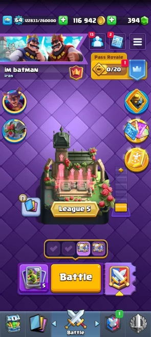 Level 64/60 card max(25 elite) 2 card 16/139 emote/12 k cup/5 skin towers/116 k gold/390 gem/Lifetime warranty(C2190)