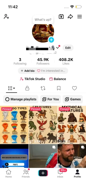 Instanly Delivery/ Monetized 45K Real Followers+400K Real Likes Account/ Creator Rewards Program Activated/ Live Stream/ Full Access