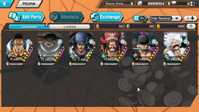 Global|6 EX|T5E ST.Jaygarcia,Gear5 Luffy,RO Roronoa Zoro,KING GOL D.Roger,AMS Borsalino,BP Kuzan|Rank 2|Bandai|CheckSS(OPBR1867)