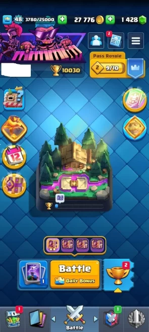 KT : 14 | Level : 48 | Cup : 10030 | Max Cards :  | Lvl 15 Cards : 2 | Lvl 14 Cards : 18 | Evo Cards : 2 | Emotes : 38 | Gems : 1428