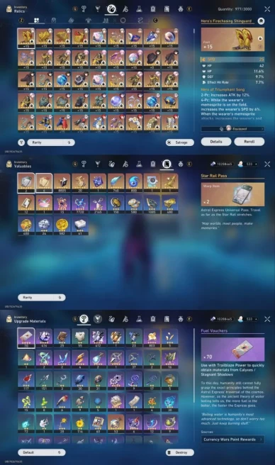 All Platform - EU - Level 70 - 47 Character 21 5'Star - 10 Weapon 5'Star - Hysilens - Evernight - Castorice - Phainon - Anaxa - Code1412