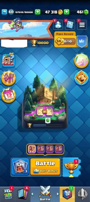 KT : 15 | Level : 60 | Cup : 10000 | Max Cards :  | Lvl 15 Cards : 11 | Lvl 14 Cards : 27 | Evo Cards : 18 | Emotes : 80 | Gems : 461
