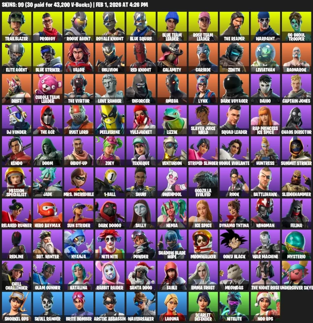 99 Skins+OG Ghoul Trooper +Royale Knight+Trailblazer