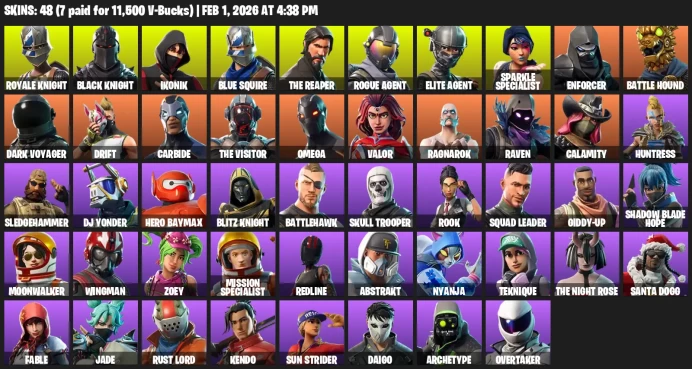 48 Skins | 400 VB | Royale Knight, Black Knight, IKONIK, Blue Squire, Rogue Agent, Elite Agent, Sparkle Specialist