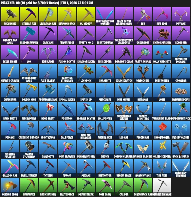 163 Skins + IKONIK + GALAXY + Travis Scott + The Reaper + Levaithan Axe