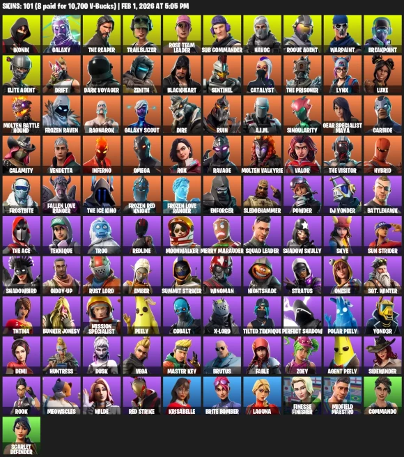 101 Skins + IKONIK + Galaxy + The Reaper + OG STW