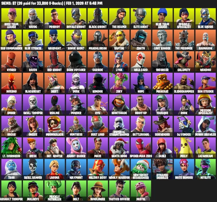 87 Skins | OG STW | Black Knight | Sparkle Specialist | Blue Squire | Royale Knight | Havoc | Sub Commander | Rose Team