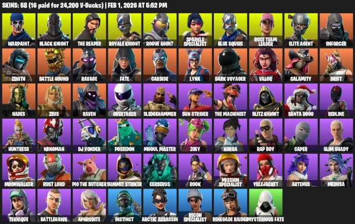 58 Skins | OG STW | Renegade Raider | Black Knight | Sparkle Specialist | The Reaper | Blue Squire | Royale Knight