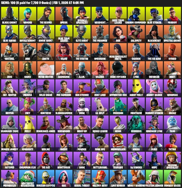 100 skins | Black Knight | Wonder | The Reaper | Omega | Sparkle Specialist |