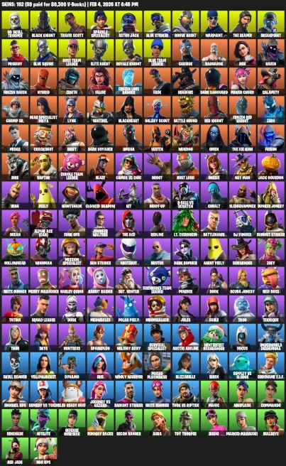 152 Skins | OG Skull Trooper + Black Knight + Travis Scott + The Reaper + OG STW