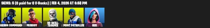 5 Skins | Og Skull Trooper | Prodigy | Point Patroller | Carbon Commando | Iris | OG Ghost Portal