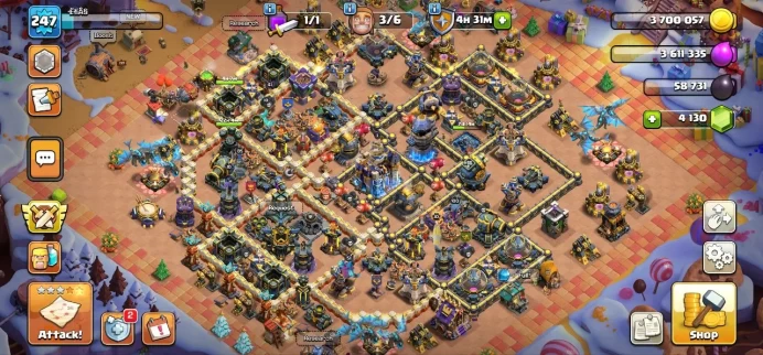 TH 18 - TH 17 Max, 8 Equipment Epic, 4130 Gem, 2 Map Skin, 8 Hero Skin, Hero Max, Defense Max, Wall Max