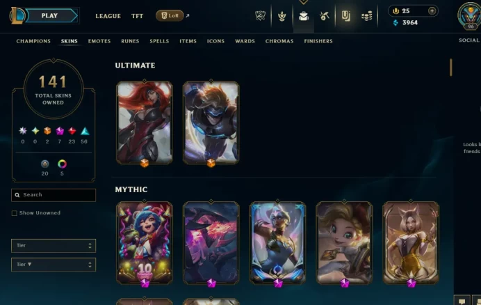 LAN EMAIL CHANGEABLE 95 CHAMPIONS 141 SKINS Prestige K/DA Ahri 2X Prestige Arcanist Zoe Prestige Mecha Kingdoms Garen Dawnbringer Karma