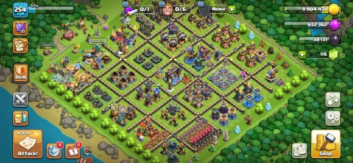 TH 18 Max, 7 Equipment Epic 3 Lv 26, Defense Max, Wall Max, TH 17 Full Max, 6 Hero Skin, Magic Items