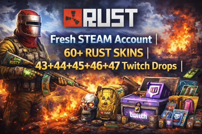 RUST Fresh Steam Account ◈ 0 Hours Played ◈ 60+ RUST SKINS ◈ 43+44+45+46+47 Twitch Drops ◈ Full access ◈ Original Data ◈ Instant Delivery 24/7