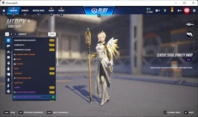 CLASSIC SEOUL DYNASTY AWAY / MERCY / 4 Gold Weapons / Full Mail Access / see the picture / Please Read Description  / yaiw