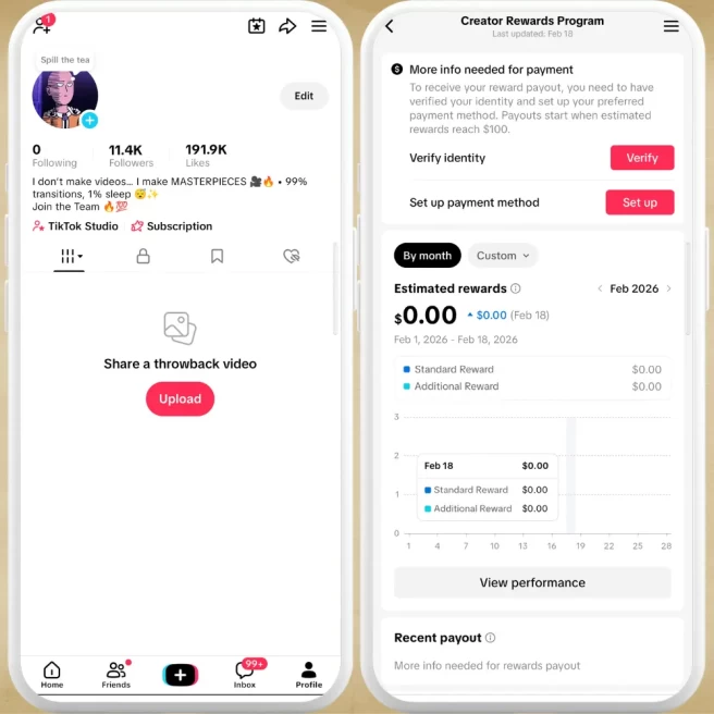 [FRANCE] Fully Monetized Creator Rewards Program Account – 11K Real Followers & 191K Likes | Instant Earnings, Full Access & Good Standing