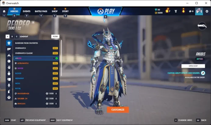 3200 Overwatch Coins / REAPER / ANUBIS / Full Mail Access / see the picture / Please Read Description / 3495