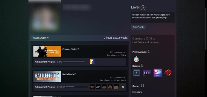 10 other games + 2022,2023 Service Medal, 10Year Birthday Coin,Global!!! _Last Online 1 year ago_30 Days Warranty!!! _NO VAC _711 hrs_