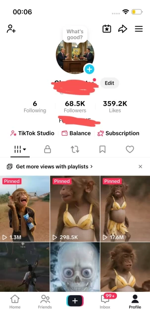 France Monetized Account/ 68K Real Followers+350K Real Likes/ Creator Rewards Program Activated/ Live Stream/ Full Access